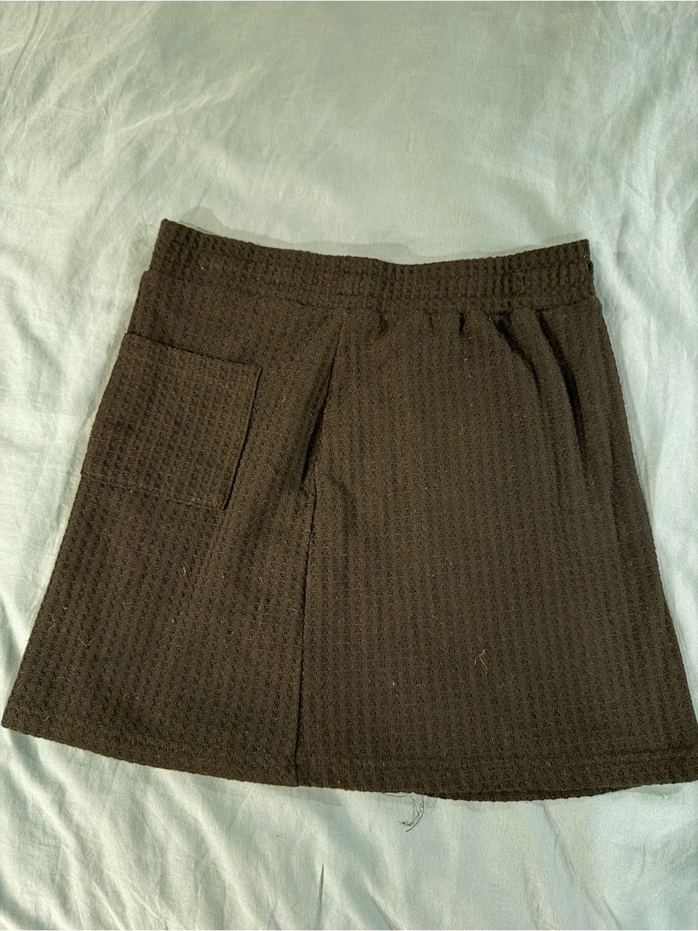 Waffle Knit Pocket Mini Skirt — Black